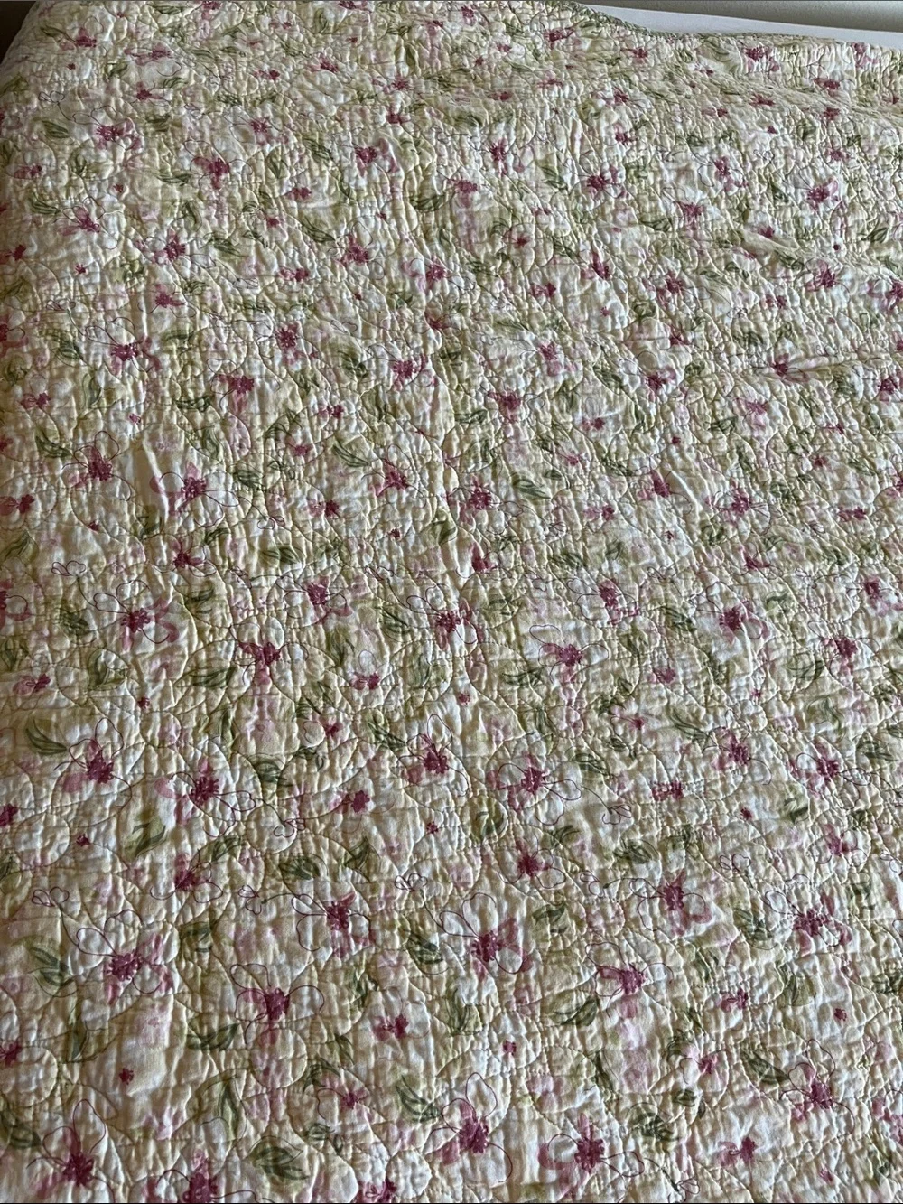 Home Classic Floral Quilt Pale Yellow Front & Light Mint Green Underside Full/Q